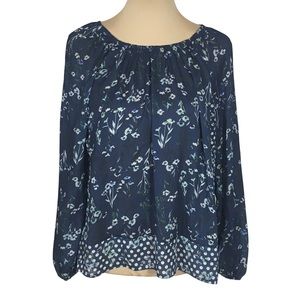 Chaps Navy Floral & Polka-Dot Blouse, Petite Small